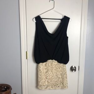 Xtaren Women’s Blouson Dress Black with Cream lace Size M